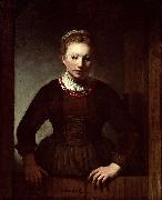 Samuel van hoogstraten Woman at a dutch door painting